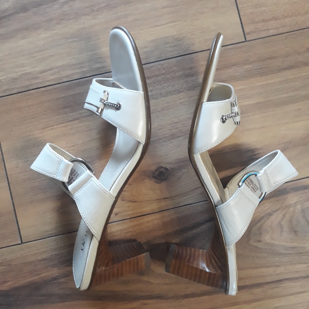 Anne Klein Sandals,Cream with 3" Stacked wood heel. - Picture 5 of 11